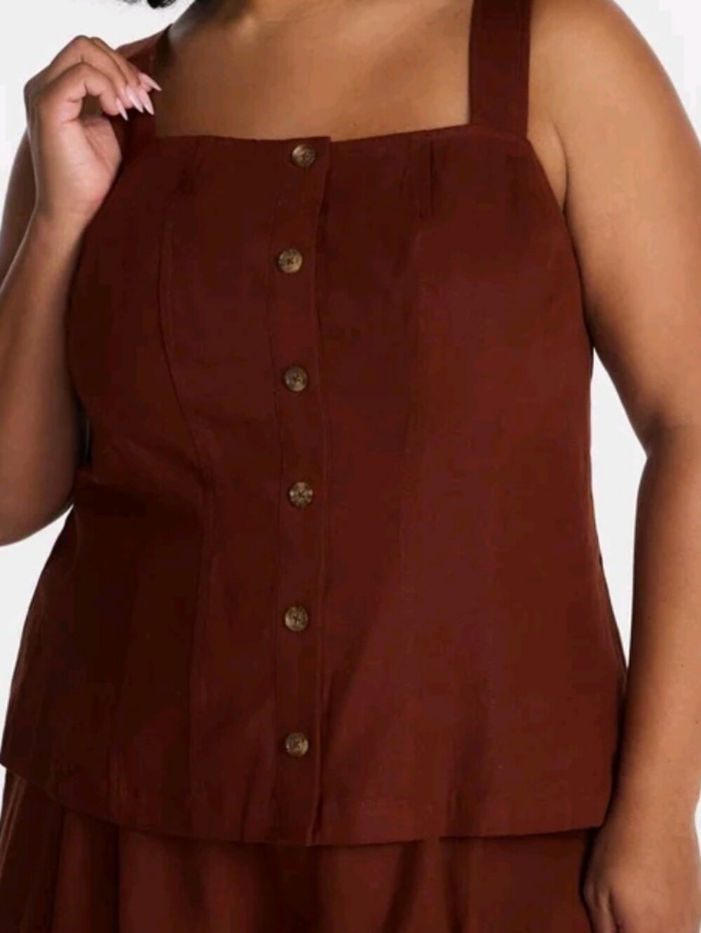 Time and Tru Brown Button-Front Sleeveless Top